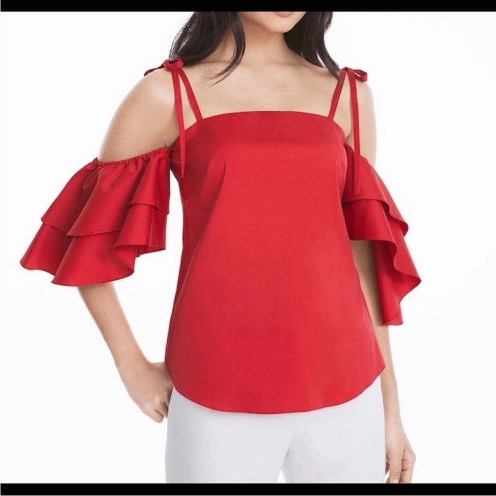 WHMB Ruffled Cold Shoulder Red Top